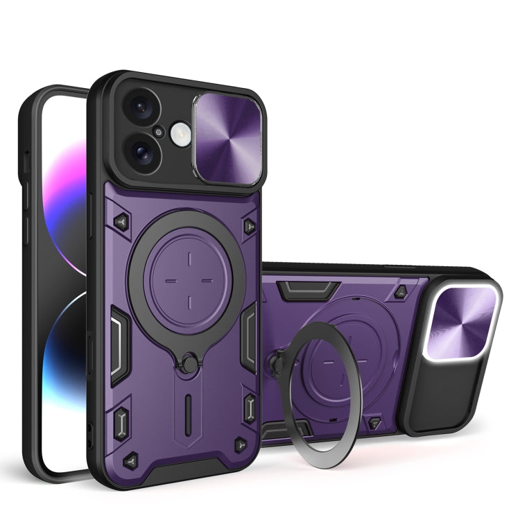 For iPhone 16 CD Texture Sliding Camshield Magnetic Holder Phone Case(Purple) - iPhone 16 Cases by PMC Jewellery | Online Shopping South Africa | PMC Jewellery | Buy Now Pay Later Mobicred