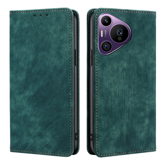 For Huawei Pura 70 Pro / Pro+ RFID Anti-theft Brush Magnetic Leather Phone Case(Green) - Huawei Cases by PMC Jewellery | Online Shopping South Africa | PMC Jewellery | Buy Now Pay Later Mobicred