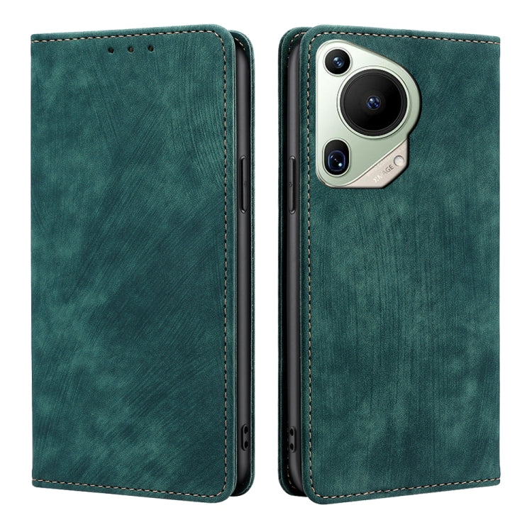 For Huawei Pura 70 Ultra RFID Anti-theft Brush Magnetic Leather Phone Case(Green) - Huawei Cases by PMC Jewellery | Online Shopping South Africa | PMC Jewellery | Buy Now Pay Later Mobicred