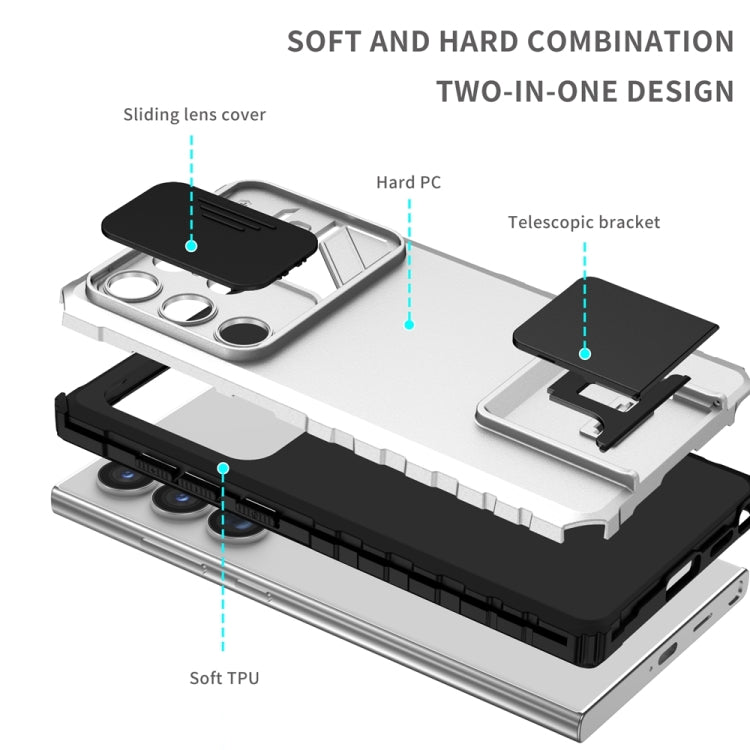 For Samsung Galaxy S24 Ultra 5G Stereoscopic Holder Sliding Camshield Phone Case(White) - Galaxy S24 Ultra 5G Cases by PMC Jewellery | Online Shopping South Africa | PMC Jewellery