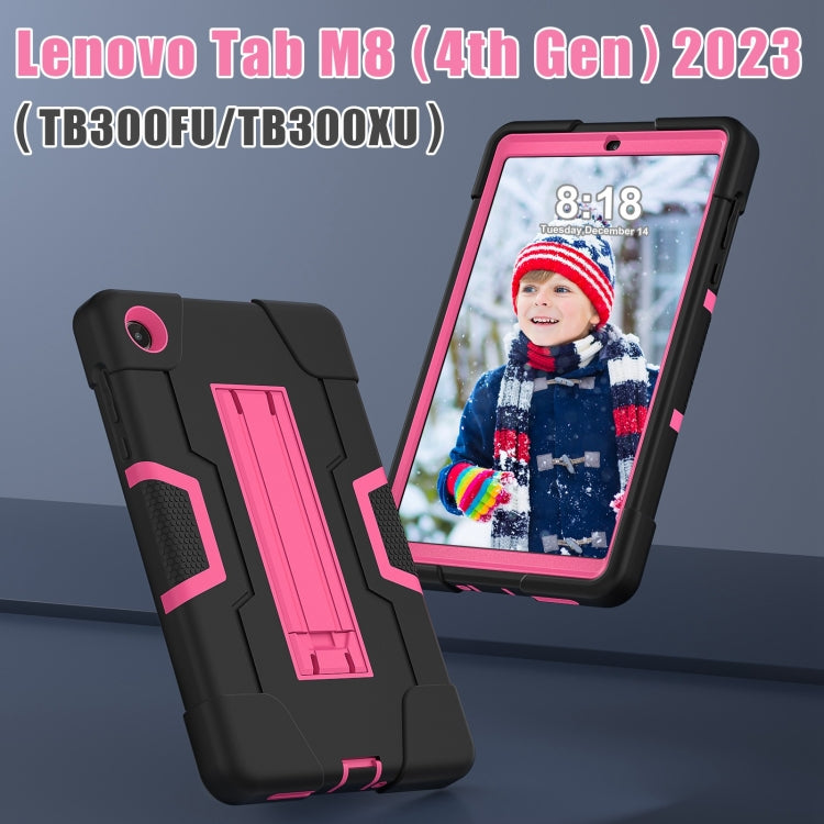 For Lenovo Tab M8 4th Gen Contrast Color Silicone Hybrid PC Tablet Case with Holder(Black Rose Red) - free shipping - PMC TechLife - Order now!