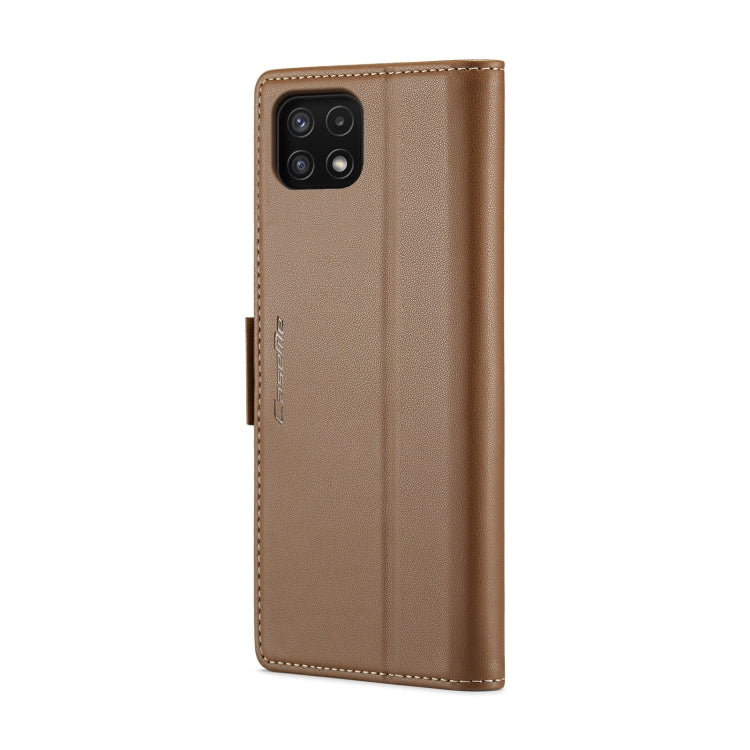 For Samsung Galaxy A22 5G CaseMe 023 Butterfly Buckle Litchi Texture RFID Anti-theft Leather Phone Case(Brown) - Galaxy Phone Cases by CaseMe | Online Shopping South Africa | PMC Jewellery | Buy Now Pay Later Mobicred