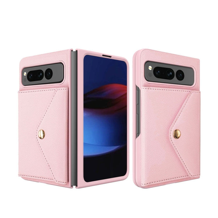 For Google Pixel Fold Litchi Texture Integrated Phone Case with Card Bag(Pink) - Google Cases by PMC TechLife | Online Shopping South Africa | PMC TechLife | Buy Now Pay Later Mobicred