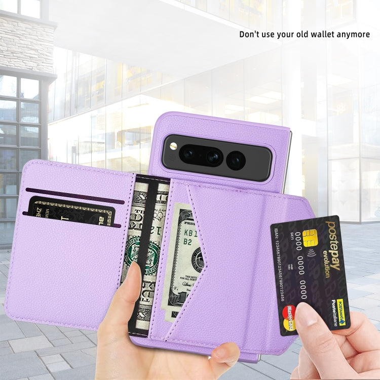 For Google Pixel Fold Litchi Texture Integrated Phone Case with Card Bag(Pink) - Google Cases by PMC TechLife | Online Shopping South Africa | PMC TechLife | Buy Now Pay Later Mobicred