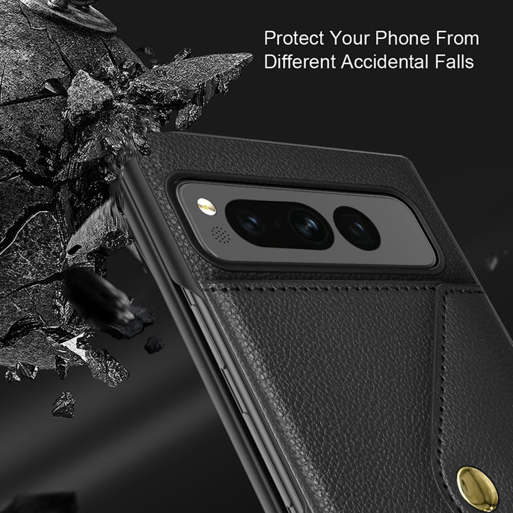 For Google Pixel Fold Litchi Texture Integrated Phone Case with Card Bag(Pink) - Google Cases by PMC TechLife | Online Shopping South Africa | PMC TechLife | Buy Now Pay Later Mobicred