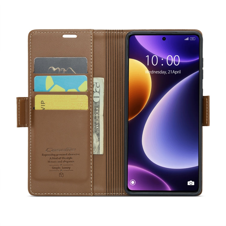 For Xiaomi Poco F5 5G/Redmi Note 12 Turbo 5G CaseMe 023 Butterfly Buckle Litchi Texture RFID Anti-theft Leather Phone Case(Brown) - Xiaomi Cases by CaseMe | Online Shopping South Africa | PMC Jewellery | Buy Now Pay Later Mobicred