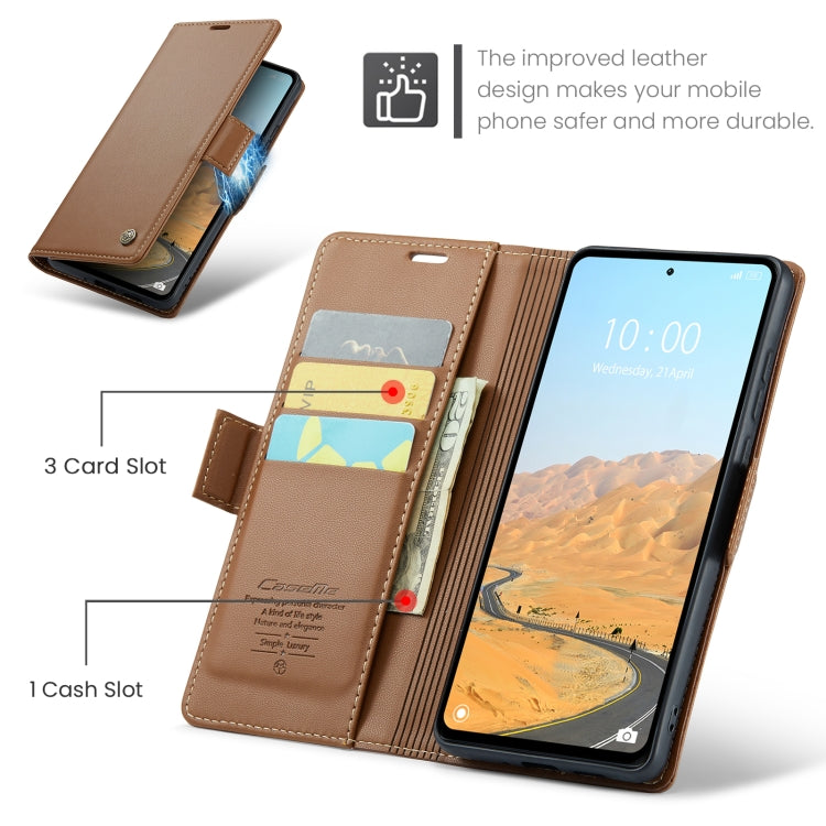 For Xiaomi Redmi 12 4G／12 5G／Note 12R／POCO M6 Pro 5G CaseMe 023 Butterfly Buckle Litchi Texture RFID Anti-theft Leather Phone Case(Brown) - Xiaomi Cases by CaseMe | Online Shopping South Africa | PMC Jewellery | Buy Now Pay Later Mobicred