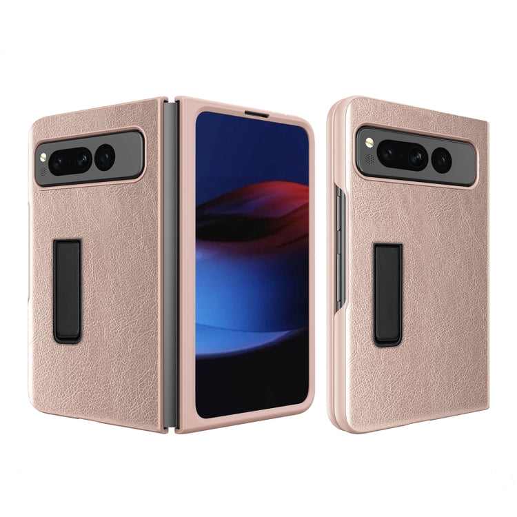 For Google Pixel Fold Litchi Texture Integrated Shockproof Phone Case with Holder(Gold) - Google Cases by PMC TechLife | Online Shopping South Africa | PMC TechLife | Buy Now Pay Later Mobicred