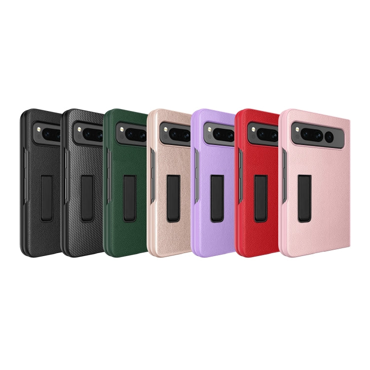 For Google Pixel Fold Litchi Texture Integrated Shockproof Phone Case with Holder(Gold) - Google Cases by PMC TechLife | Online Shopping South Africa | PMC TechLife | Buy Now Pay Later Mobicred