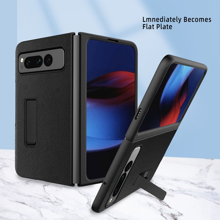 For Google Pixel Fold Litchi Texture Integrated Shockproof Phone Case with Holder(Purple) - Google Cases by PMC TechLife | Online Shopping South Africa | PMC TechLife | Buy Now Pay Later Mobicred