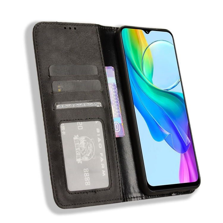 For vivo Y03 4G Magnetic Buckle Retro Texture Leather Phone Case(Black) - vivo Cases by PMC TechLife | Online Shopping South Africa | PMC TechLife | Buy Now Pay Later Mobicred