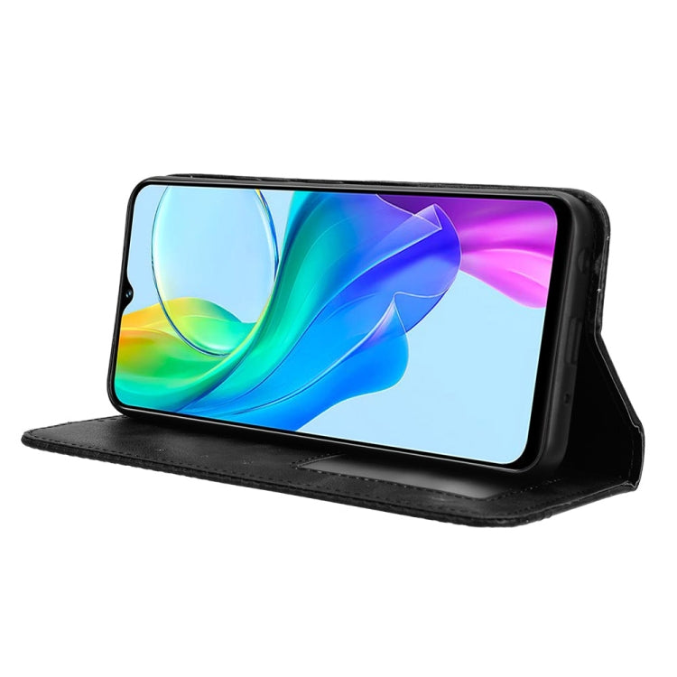 For vivo Y03 4G Magnetic Buckle Retro Texture Leather Phone Case(Black) - vivo Cases by PMC TechLife | Online Shopping South Africa | PMC TechLife | Buy Now Pay Later Mobicred