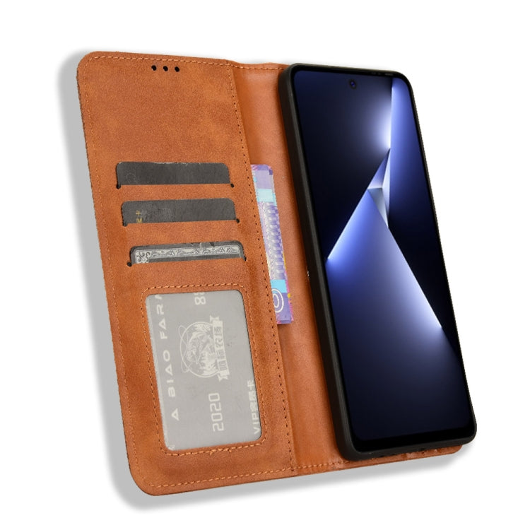 For Tecno Pova 5 Pro LH8n Magnetic Buckle Retro Texture Leather Phone Case(Brown) - Tecno Cases by PMC TechLife | Online Shopping South Africa | PMC TechLife | Buy Now Pay Later Mobicred