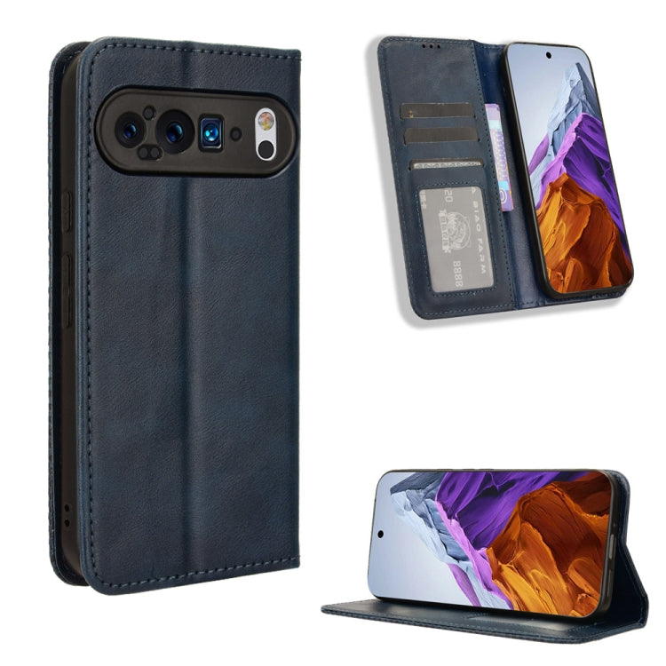 For Google Pixel 9 Pro Magnetic Buckle Retro Texture Leather Phone Case(Blue) - Google Cases by PMC TechLife | Online Shopping South Africa | PMC TechLife | Buy Now Pay Later Mobicred