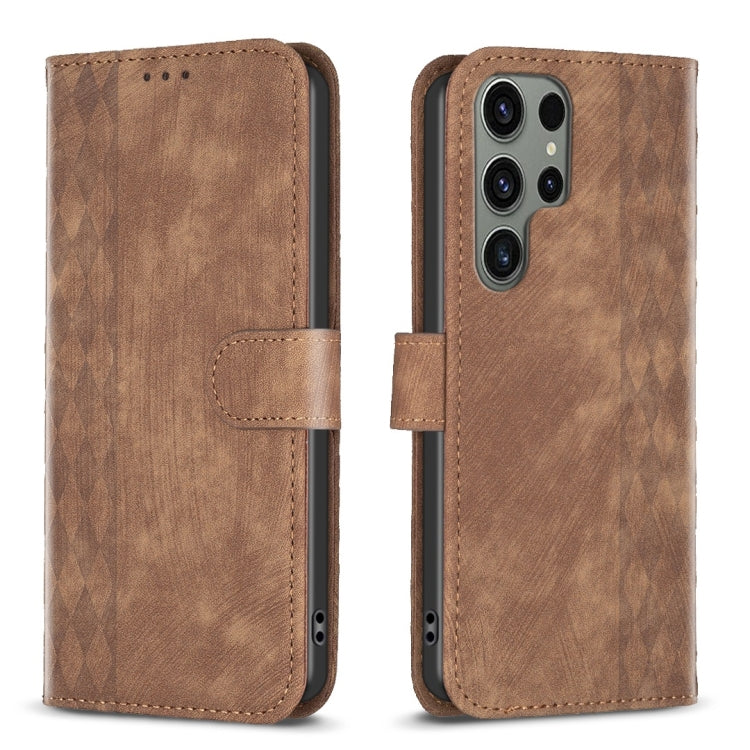 For Samsung Galaxy S23 Ultra 5G Plaid Embossed Leather Phone Case(Brown) - Galaxy S23 Ultra 5G Cases by PMC Jewellery | Online Shopping South Africa | PMC Jewellery