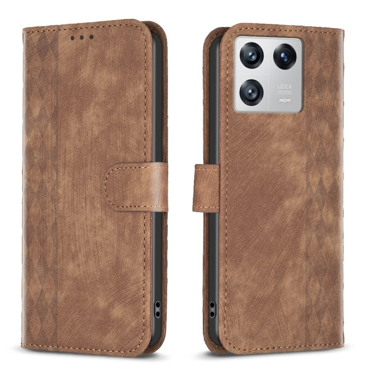 For Xiaomi 13 Plaid Embossed Leather Phone Case(Brown) - 13 Cases by PMC Jewellery | Online Shopping South Africa | PMC Jewellery | Buy Now Pay Later Mobicred