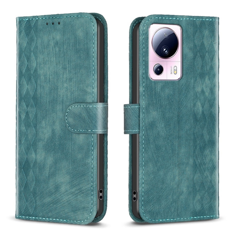 For Xiaomi 13 Lite 5G / Civi 2 Plaid Embossed Leather Phone Case(Green) - 13 Lite Cases by PMC TechLife | Online Shopping South Africa | PMC TechLife | Buy Now Pay Later Mobicred