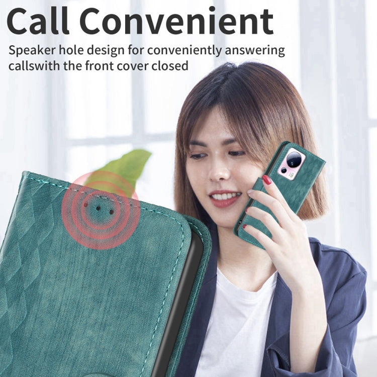 For Xiaomi 13 Lite 5G / Civi 2 Plaid Embossed Leather Phone Case(Green) - 13 Lite Cases by PMC TechLife | Online Shopping South Africa | PMC TechLife | Buy Now Pay Later Mobicred