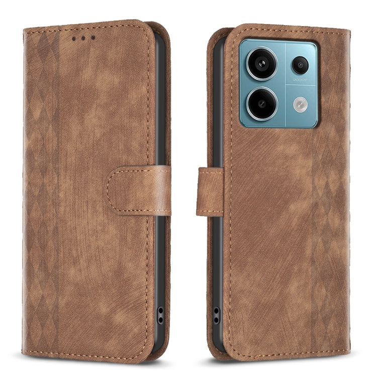 For Xiaomi Redmi Note 13 Pro 4G Global Plaid Embossed Leather Phone Case(Brown) - Note 13 Pro Cases by PMC TechLife | Online Shopping South Africa | PMC TechLife | Buy Now Pay Later Mobicred