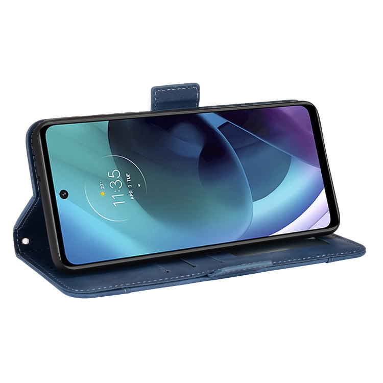 For Motorola Moto G52J 5G Skin Feel Calf Texture Card Slots Leather Phone Case(Blue) - Motorola Cases by PMC Jewellery | Online Shopping South Africa | PMC Jewellery | Buy Now Pay Later Mobicred