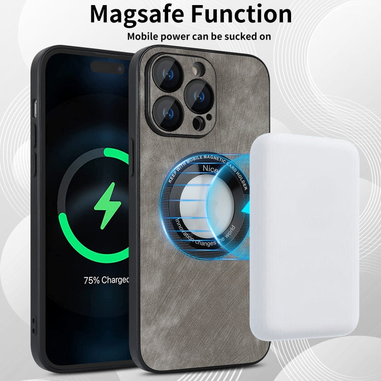 For iPhone 12 Skin Feel Leather MagSafe Magnetic Phone Case(Grey) - iPhone 12 / 12 Pro Cases by PMC TechLife | Online Shopping South Africa | PMC TechLife
