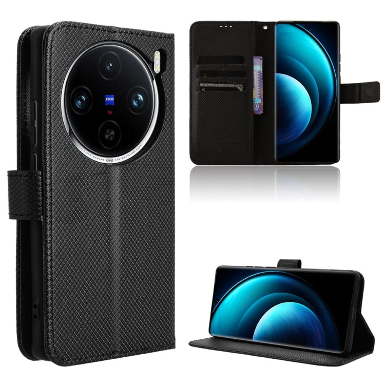 For vivo X100 5G Diamond Texture Leather Phone Case(Black) - X100 Cases by PMC TechLife | Online Shopping South Africa | PMC TechLife | Buy Now Pay Later Mobicred