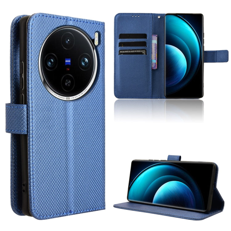 For vivo X100 Pro 5G Diamond Texture Leather Phone Case(Blue) - X100 Pro Cases by PMC Jewellery | Online Shopping South Africa | PMC Jewellery | Buy Now Pay Later Mobicred