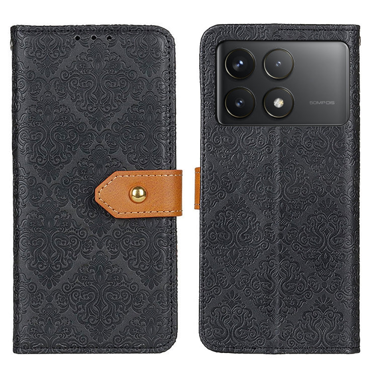 For Xiaomi Redmi K70 5G / K70 Pro 5G European Floral Embossed Leather Phone Case(Black) - K70 Cases by PMC Jewellery | Online Shopping South Africa | PMC Jewellery | Buy Now Pay Later Mobicred