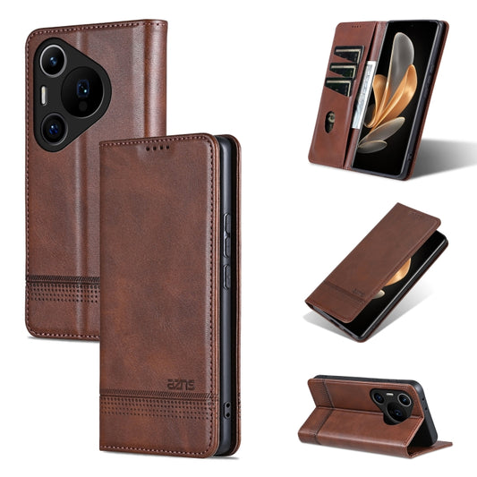 For Huawei Pura 70 Pro / 70 Pro+ Fine Hole AZNS Magnetic Calf Texture Flip Leather Phone Case(Dark Brown) - Huawei Cases by AZNS | Online Shopping South Africa | PMC Jewellery | Buy Now Pay Later Mobicred