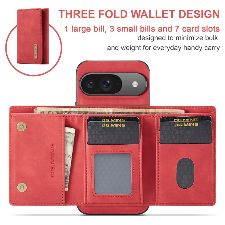 For Google Pixel 9 / 9 Pro DG.MING M1 Series 3-Fold Multi Card Wallet + Magnetic Phone Case(Red) - Google Cases by DG.MING | Online Shopping South Africa | PMC Jewellery | Buy Now Pay Later Mobicred