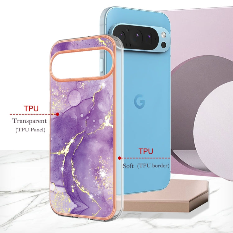 For Google Pixel 9 / 9 Pro Electroplating Marble Dual-side IMD Phone Case(Purple 002) - Google Cases by PMC Jewellery | Online Shopping South Africa | PMC Jewellery | Buy Now Pay Later Mobicred