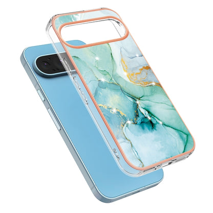 For Google Pixel 9 / 9 Pro Electroplating Marble Dual-side IMD Phone Case(Green 003) - Google Cases by PMC Jewellery | Online Shopping South Africa | PMC Jewellery | Buy Now Pay Later Mobicred