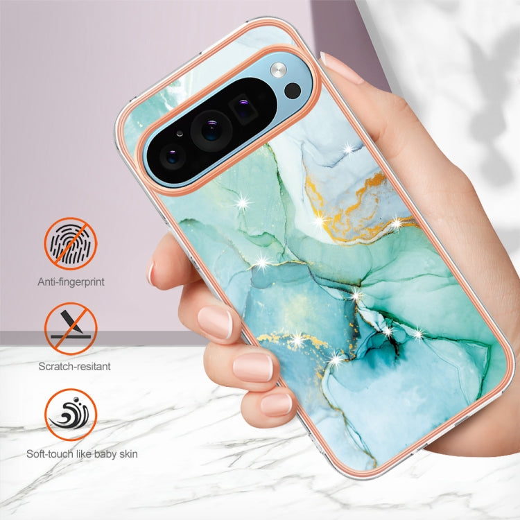 For Google Pixel 9 / 9 Pro Electroplating Marble Dual-side IMD Phone Case(Green 003) - Google Cases by PMC TechLife | Online Shopping South Africa | PMC TechLife | Buy Now Pay Later Mobicred