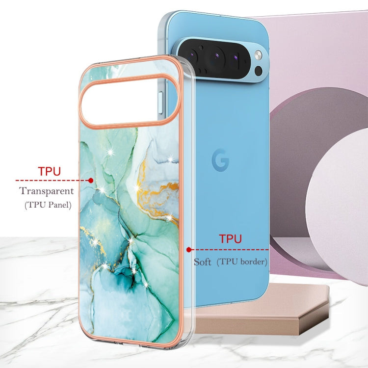 For Google Pixel 9 / 9 Pro Electroplating Marble Dual-side IMD Phone Case(Green 003) - Google Cases by PMC TechLife | Online Shopping South Africa | PMC TechLife | Buy Now Pay Later Mobicred