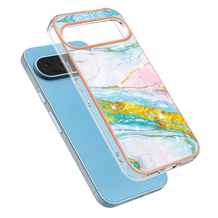 For Google Pixel 9 / 9 Pro Electroplating Marble Dual-side IMD Phone Case(Green 004) - Google Cases by PMC TechLife | Online Shopping South Africa | PMC TechLife | Buy Now Pay Later Mobicred