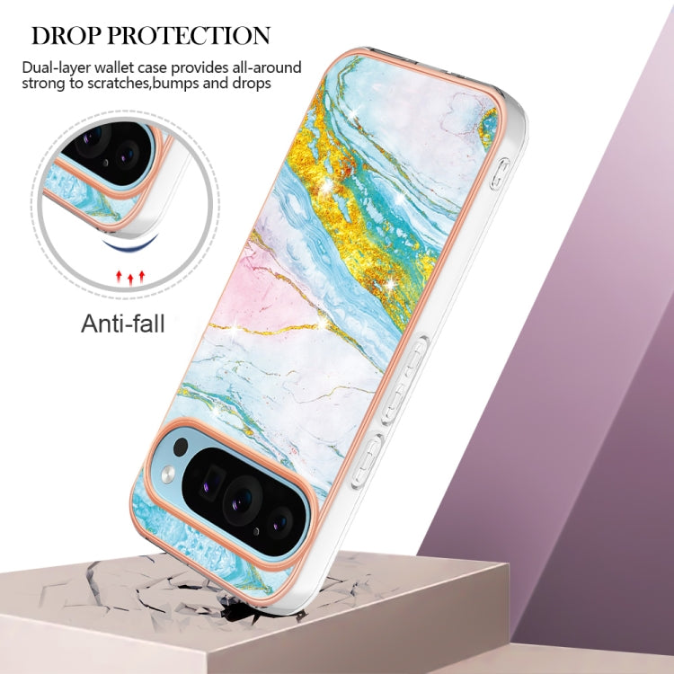 For Google Pixel 9 / 9 Pro Electroplating Marble Dual-side IMD Phone Case(Green 004) - Google Cases by PMC TechLife | Online Shopping South Africa | PMC TechLife | Buy Now Pay Later Mobicred