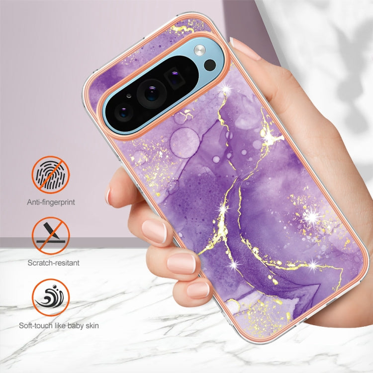 For Google Pixel 9 Pro XL Electroplating Marble Dual-side IMD Phone Case(Purple 002) - Google Cases by PMC TechLife | Online Shopping South Africa | PMC TechLife | Buy Now Pay Later Mobicred