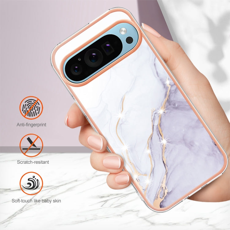 For Google Pixel 9 Pro XL Electroplating Marble Dual-side IMD Phone Case(White 006) - Google Cases by PMC Jewellery | Online Shopping South Africa | PMC Jewellery | Buy Now Pay Later Mobicred