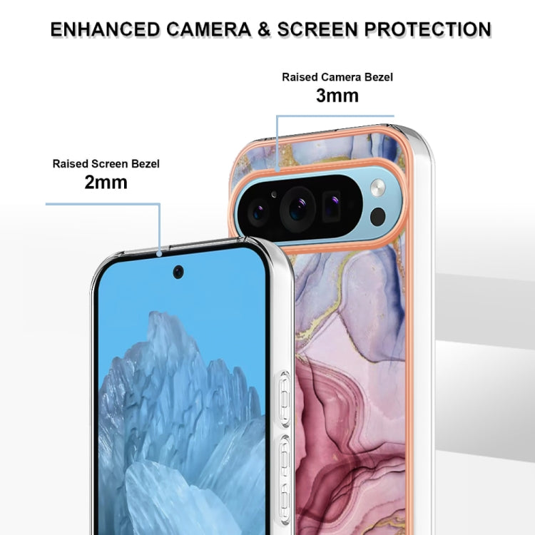 For Google Pixel 9 / 9 Pro Electroplating Marble Dual-side IMD Phone Case(Rose Red 014) - Google Cases by PMC TechLife | Online Shopping South Africa | PMC TechLife | Buy Now Pay Later Mobicred