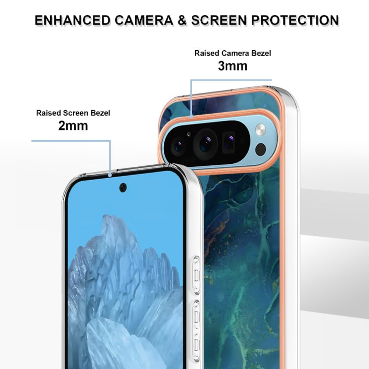 For Google Pixel 9 Pro XL Electroplating Marble Dual-side IMD Phone Case(Green 017) - Google Cases by PMC TechLife | Online Shopping South Africa | PMC TechLife | Buy Now Pay Later Mobicred