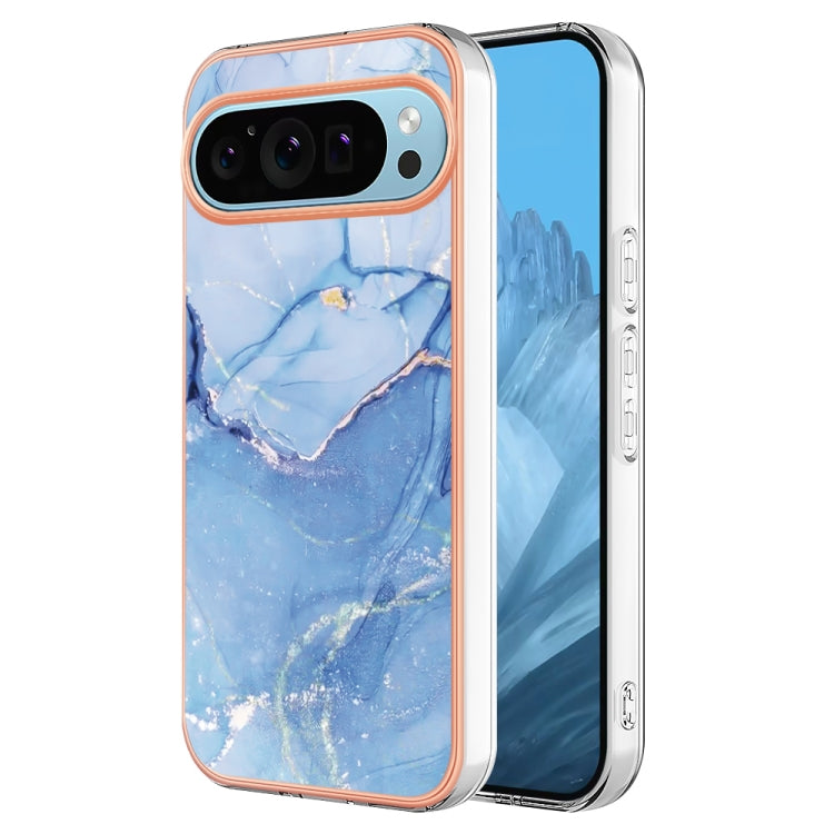For Google Pixel 9 Pro XL Electroplating Marble Dual-side IMD Phone Case(Blue 018) - Google Cases by PMC TechLife | Online Shopping South Africa | PMC TechLife | Buy Now Pay Later Mobicred