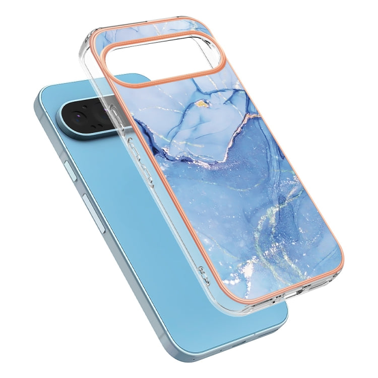 For Google Pixel 9 Pro XL Electroplating Marble Dual-side IMD Phone Case(Blue 018) - Google Cases by PMC TechLife | Online Shopping South Africa | PMC TechLife | Buy Now Pay Later Mobicred