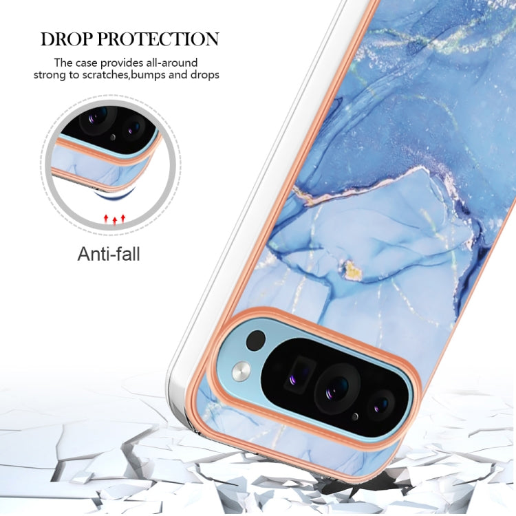 For Google Pixel 9 Pro XL Electroplating Marble Dual-side IMD Phone Case(Blue 018) - Google Cases by PMC TechLife | Online Shopping South Africa | PMC TechLife | Buy Now Pay Later Mobicred