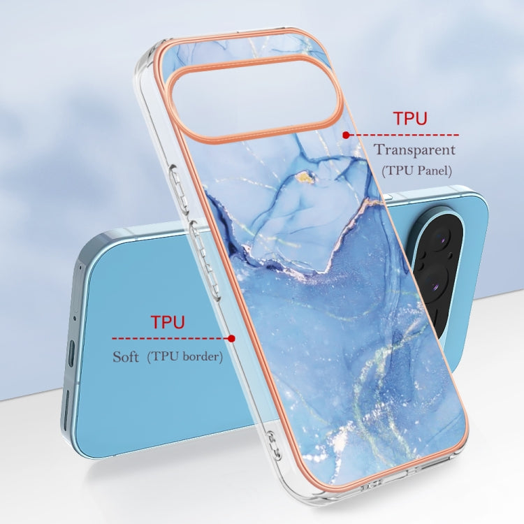 For Google Pixel 9 Pro XL Electroplating Marble Dual-side IMD Phone Case(Blue 018) - Google Cases by PMC TechLife | Online Shopping South Africa | PMC TechLife | Buy Now Pay Later Mobicred