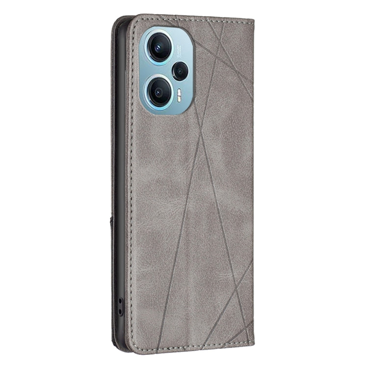 For Xiaomi Poco F5 5G / Redmi Note 12 Turbo Rhombus Texture Magnetic Leather Phone Case(Grey) - Xiaomi Cases by PMC TechLife | Online Shopping South Africa | PMC TechLife | Buy Now Pay Later Mobicred