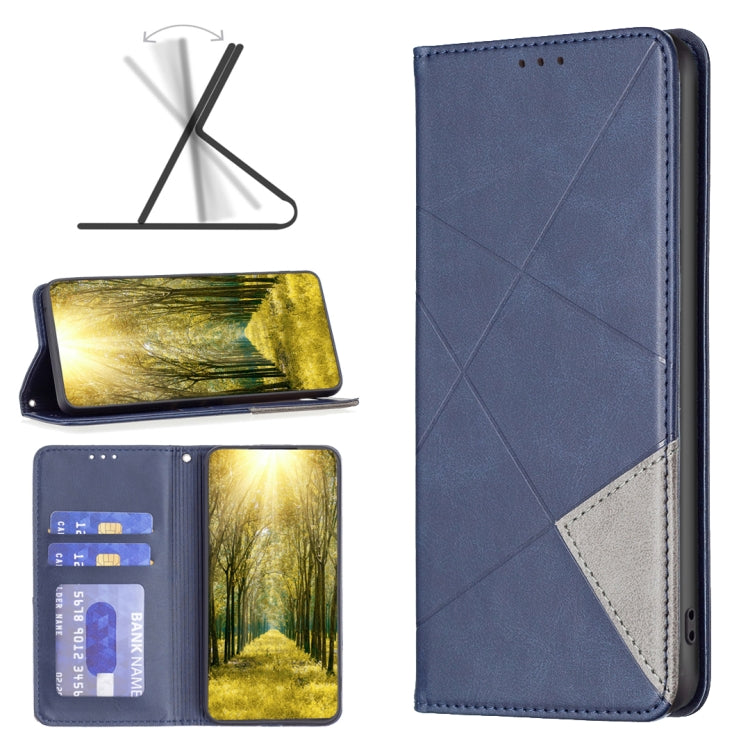 For Xiaomi Redmi 12 4G Rhombus Texture Magnetic Leather Phone Case(Blue) - Xiaomi Cases by PMC TechLife | Online Shopping South Africa | PMC TechLife | Buy Now Pay Later Mobicred