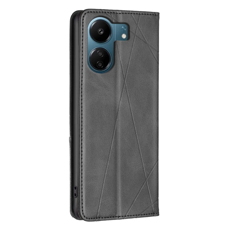 For Xiaomi Redmi 13C Rhombus Texture Magnetic Leather Phone Case(Black) - 13C Cases by PMC Jewellery | Online Shopping South Africa | PMC Jewellery | Buy Now Pay Later Mobicred