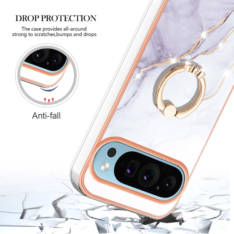 For Google Pixel 9 / 9 Pro Electroplating Marble IMD TPU Phone Case with Ring Holder(White 006) - Google Cases by PMC TechLife | Online Shopping South Africa | PMC TechLife | Buy Now Pay Later Mobicred