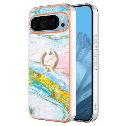 For Google Pixel 9 / 9 Pro Electroplating Marble IMD TPU Phone Case with Ring Holder(Green 004) - Google Cases by PMC Jewellery | Online Shopping South Africa | PMC Jewellery | Buy Now Pay Later Mobicred