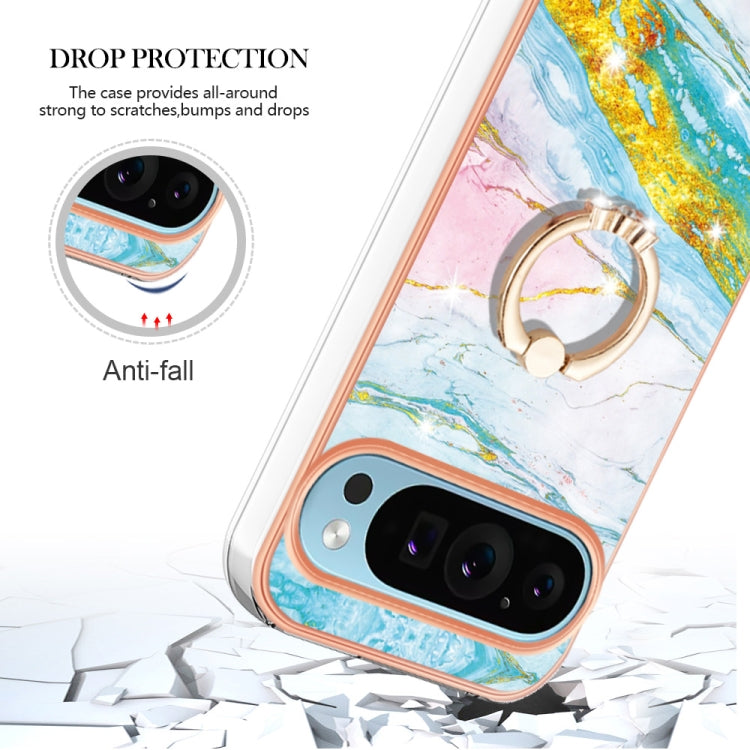 For Google Pixel 9 / 9 Pro Electroplating Marble IMD TPU Phone Case with Ring Holder(Green 004) - Google Cases by PMC TechLife | Online Shopping South Africa | PMC TechLife | Buy Now Pay Later Mobicred